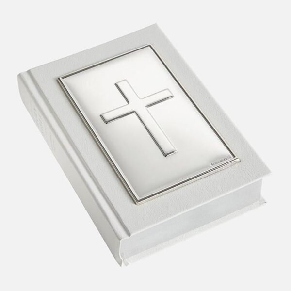 White Holy Bible with Plain Sterling Silver Cross