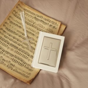 White Holy Bible with Plain Sterling Silver Cross
