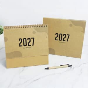 Kraft Desk Calendar 2027 with Paper Pen