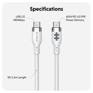 HyperJuice 60W Silicone USB-C to USB-C Cable 1.5m – White