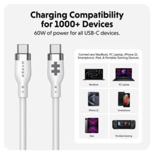 HyperJuice 60W Silicone USB-C to USB-C Cable 1.5m – White