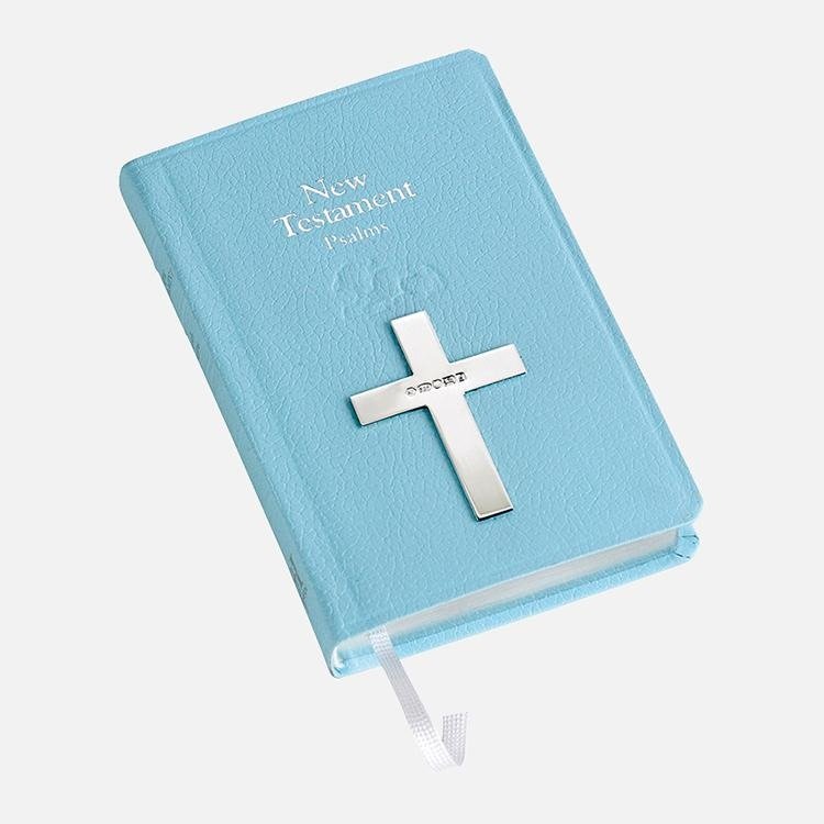 Blue New Testament with Sterling Silver Cross