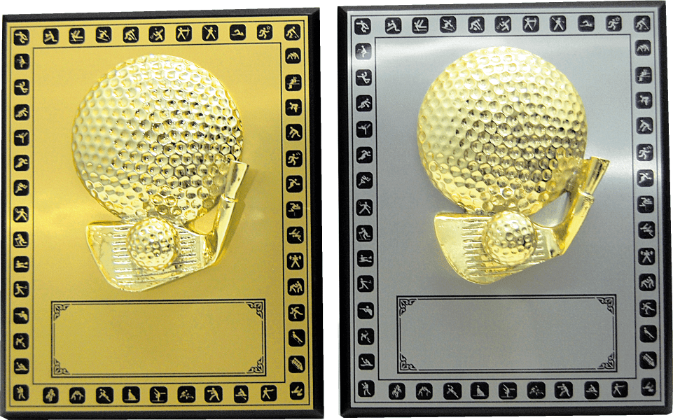 Golf Award Plaque with 3D Golf Ball – Gold or Silver Plate