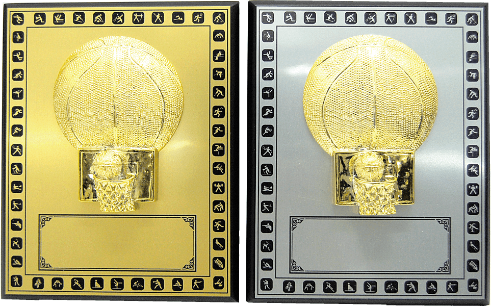 Basketball Award Plaque with 3D Hoop – Gold or Silver Plate