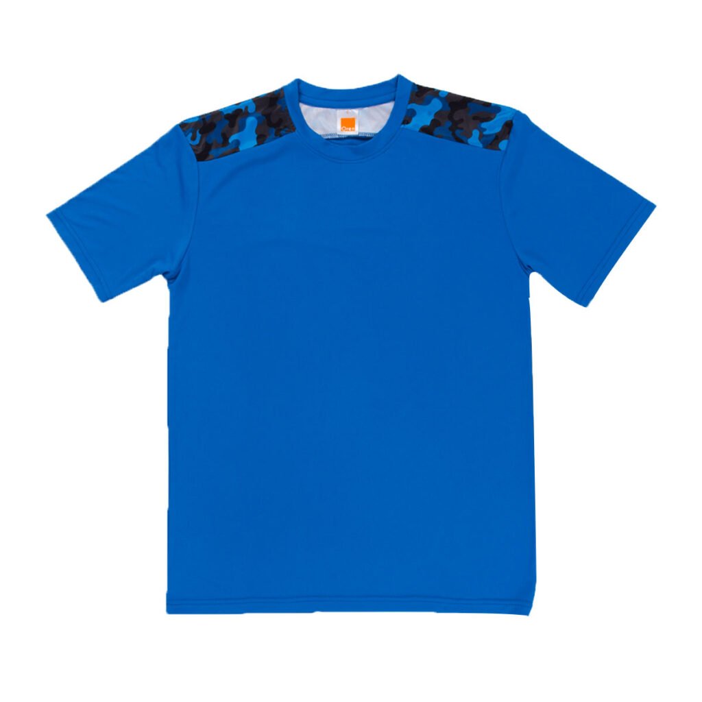 Custom Quick Dry T-Shirt with Camo Shoulder Panels – Polyester Interlock