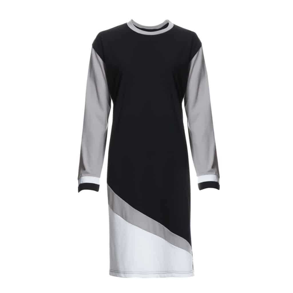 Custom Muslimah Round Neck Long Sleeve Tee with Asymmetric Hem Block