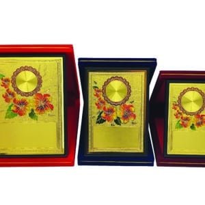 Wooden Box Plaque with Gold Floral Emblem Set of Three