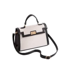 Structured Top-Handle Handbag in Houndstooth Leopard Black and White