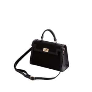 Structured Top-Handle Handbag in Houndstooth Leopard Black and White