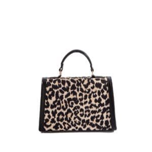 Structured Top-Handle Handbag in Houndstooth Leopard Black and White