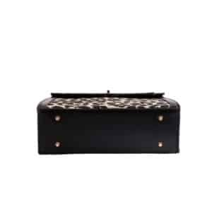 Structured Top-Handle Handbag in Houndstooth Leopard Black and White