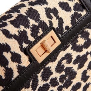 Structured Top-Handle Handbag in Houndstooth Leopard Black and White