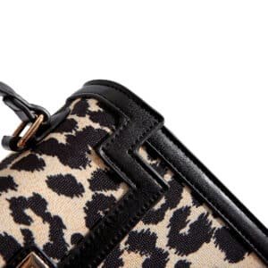 Structured Top-Handle Handbag in Houndstooth Leopard Black and White