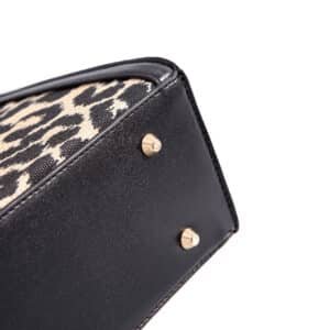 Structured Top-Handle Handbag in Houndstooth Leopard Black and White