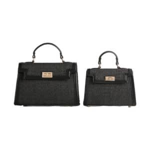 Woven Texture Top-Handle Handbag – Black or Brown