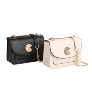 PU Leather Chain Sling Bag – Black or Natural