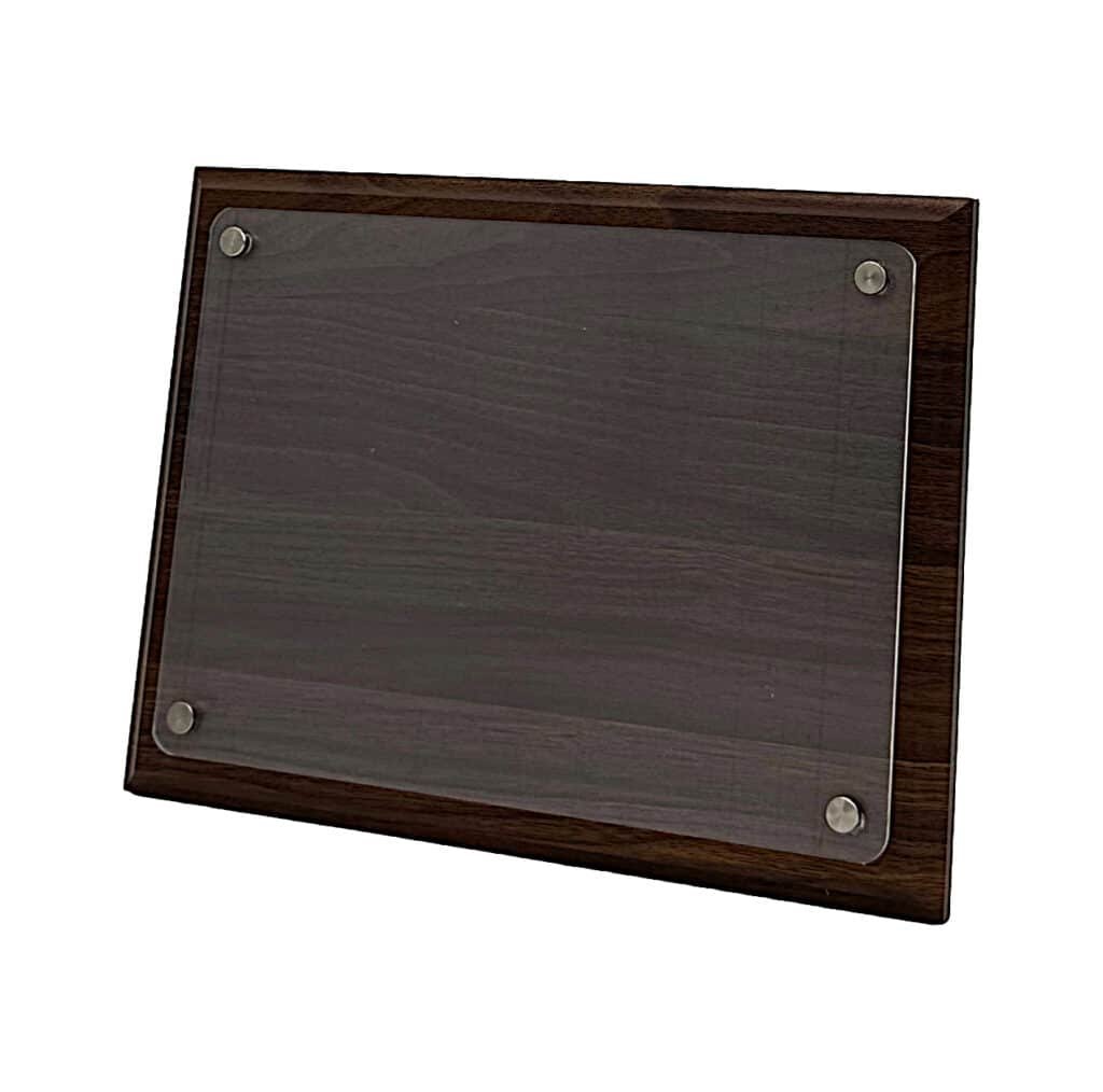 Wooden Plaque with Clear Glass Panel on Standoffs