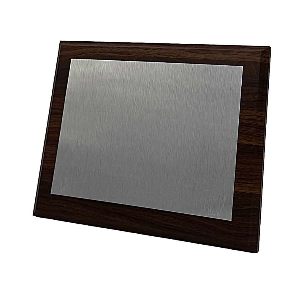 Wooden Plaque with Brushed Silver Plate