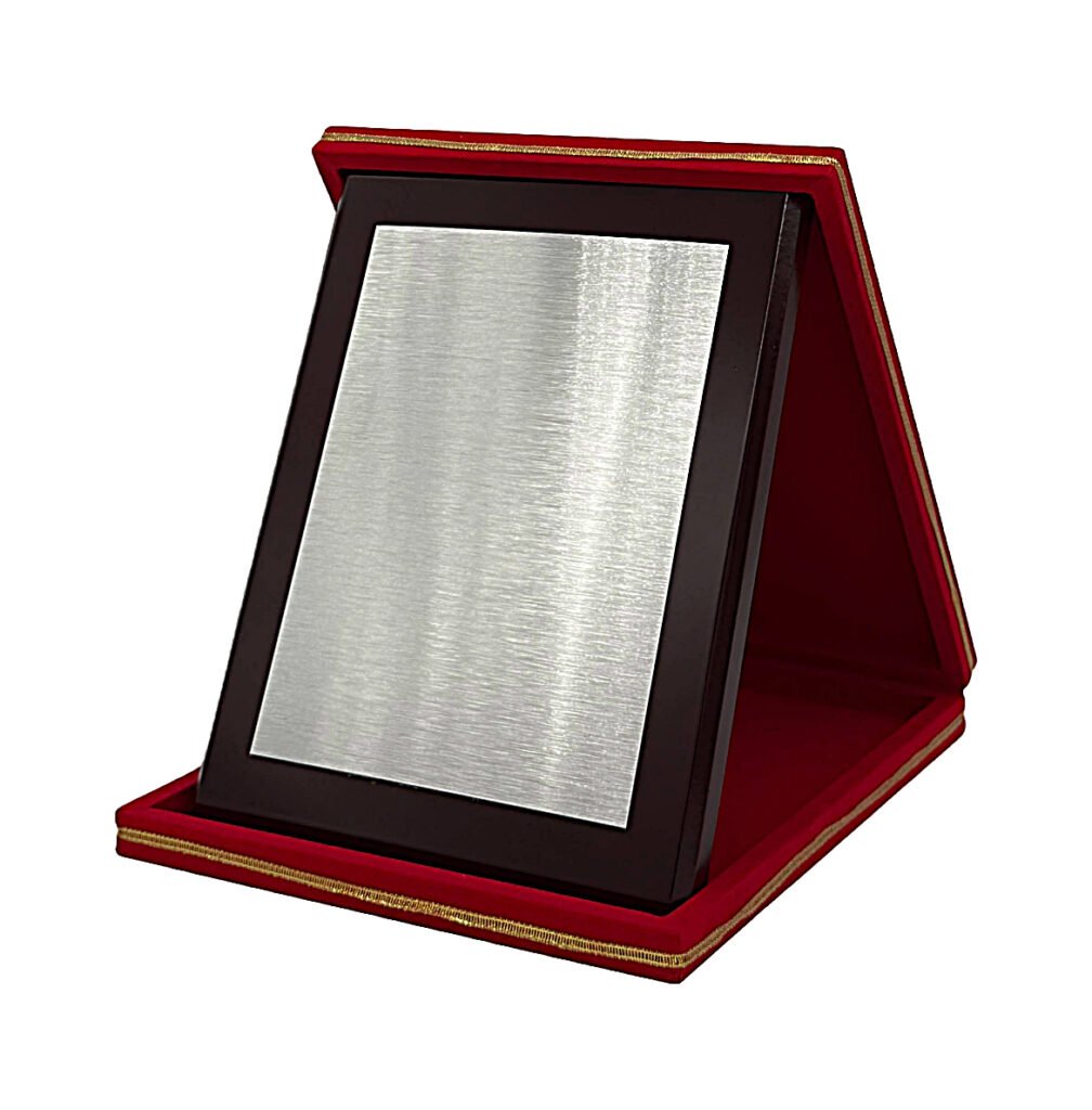 Wooden Plate Plaque in Red Velvet Presentation Case
