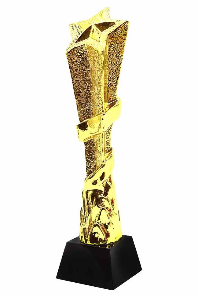 Gold Star Tower Trophy with Ribbon Wrap