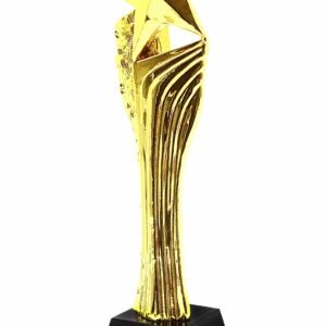 Gold Star Trophy with Flowing Ribbed Column