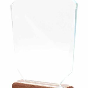 Pointed Shield Crystal Plaque on Wood Base