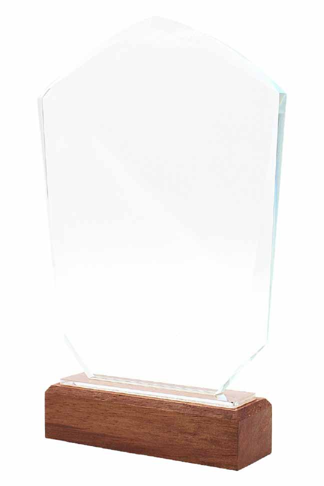 Pointed Shield Crystal Plaque on Wood Base