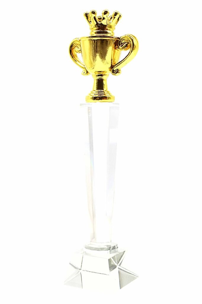 Crystal Column Trophy with Gold Crown Cup