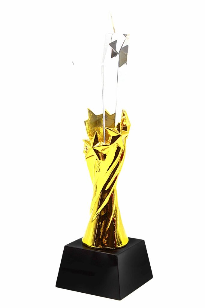 Gold Torch Trophy with Crystal Flame
