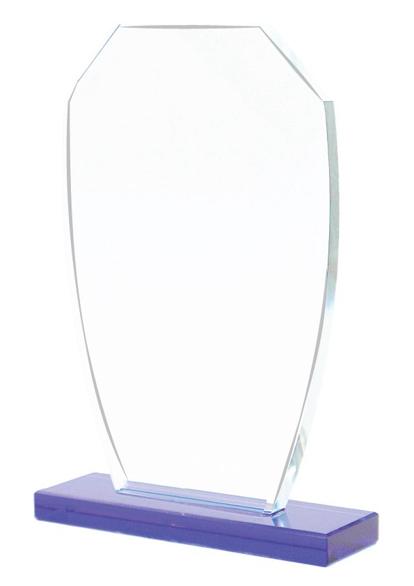Cut-Corner Shield Crystal Plaque on Blue Base