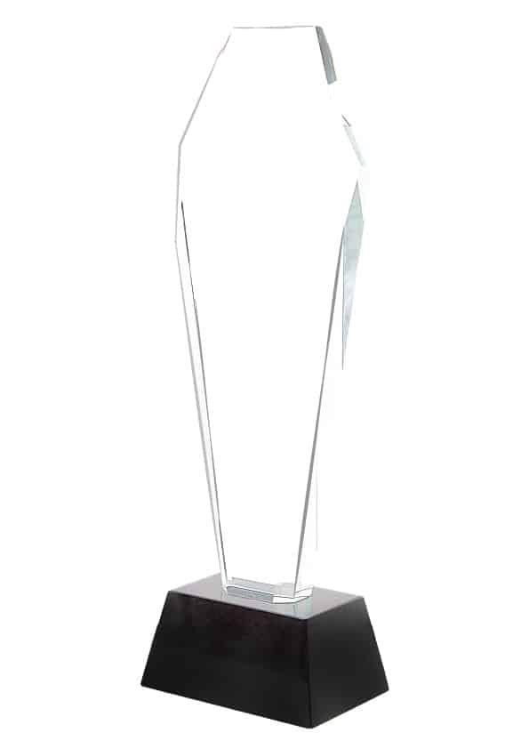 Tall Hexagon Crystal Tower Plaque on Black Base