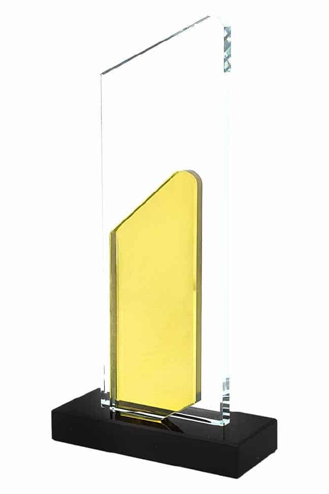 Crystal Plaque with Gold Inlay Panel on Black Base
