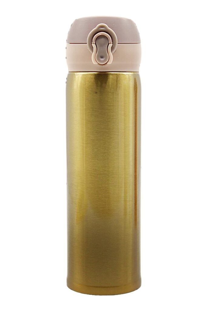 Push-Button Flip Lid Vacuum Flask – Gold