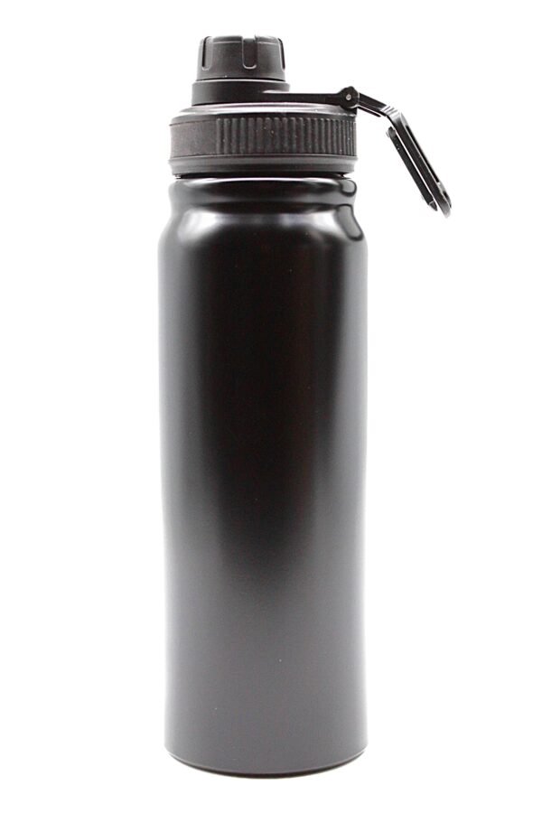 Sports Vacuum Bottle with Spout Lid and Carabiner – Black