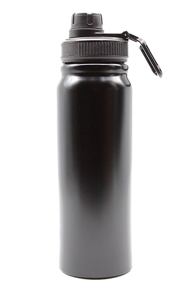 Sports Vacuum Bottle with Spout Lid and Carabiner – Black